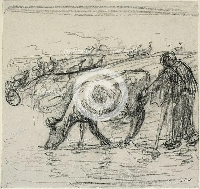 Peasant Watering Her Cow, 1871/1873. Creator: Jean Francois Millet.