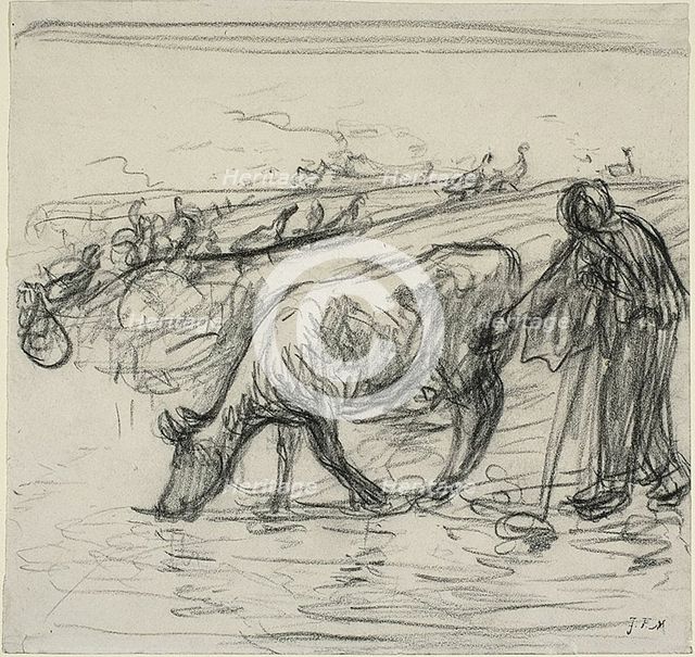 Peasant Watering Her Cow, 1871/1873. Creator: Jean Francois Millet.