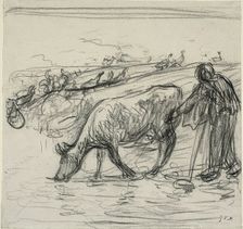 Peasant Watering Her Cow, 1871/1873. Creator: Jean Francois Millet