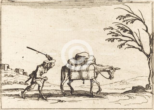 Peasant Whipping his Donkey, 1628. Creator: Jacques Callot.