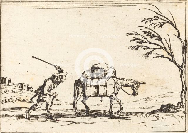 Peasant Whipping his Donkey, 1628. Creator: Jacques Callot.