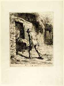Peasant with a Wheelbarrow, 1855. Creator: Jean Francois Millet