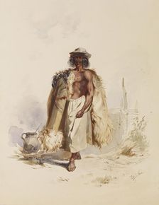 Peasant with Fur Coat Beside Fire, c1850. Creator: Joseph Heicke