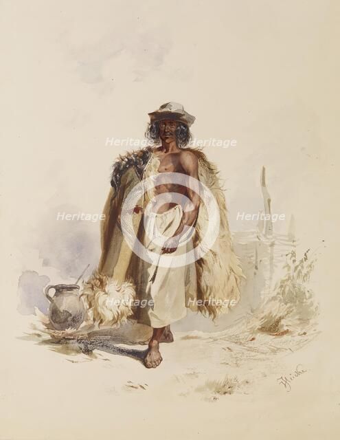 Peasant with Fur Coat Beside Fire, c1850. Creator: Joseph Heicke.