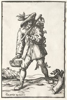 Peasant with Hoe, Basket and Hen. Creator: Ludolph Büsinck (German, 1590-1669)
