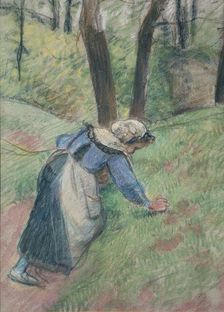 Peasant woman weeding the grass, c1894. Artist: Camille Pissarro