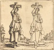 Peasant Woman with Basket on Head, Front View, 1617 and 1621. Creator: Jacques Callot