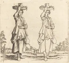 Peasant Woman with Basket on Head, Front View, 1617 and 1621. Creator: Jacques Callot