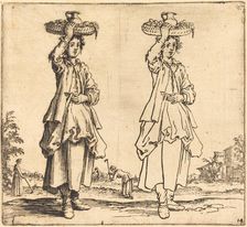 Peasant Woman with Basket on Head, Front View, 1617 and 1621. Creator: Jacques Callot