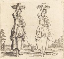 Peasant Woman with Basket on Head, Front View, 1617 and 1621. Creator: Jacques Callot