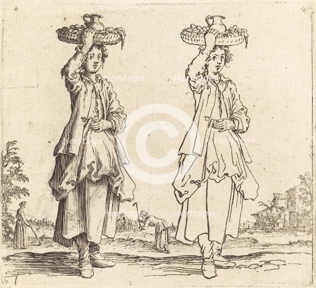 Peasant Woman with Basket on Head, Front View, 1617 and 1621. Creator: Jacques Callot.