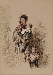 Peasant Woman with Two Young Children, 1852-1866. Creator: Paul Gavarni