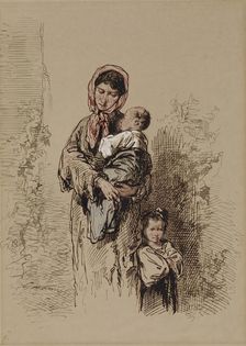 Peasant Woman with Two Young Children, 1852-1866. Creator: Paul Gavarni