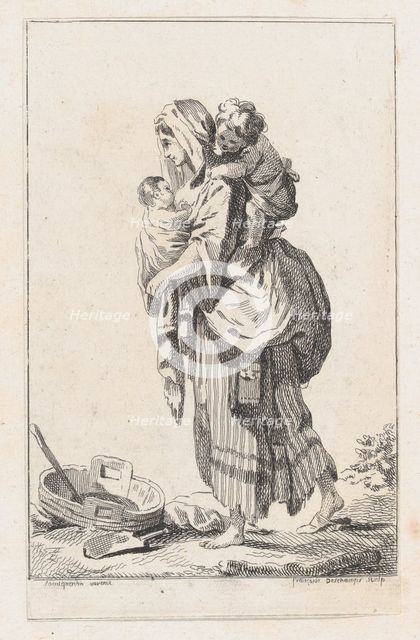 Peasant Woman with Two Children, ca. 1758. Creator: Catherine Francoise Beauvarlet.