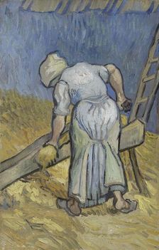 Peasant Woman Bruising Flax (after Millet) , 1889. Creator: Gogh, Vincent, van (1853-1890)