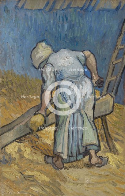 Peasant Woman Bruising Flax (after Millet) , 1889. Creator: Gogh, Vincent, van (1853-1890).