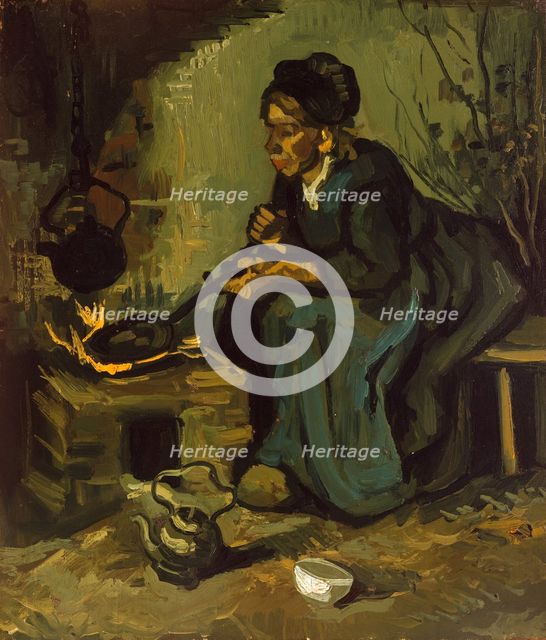 Peasant Woman Cooking by a Fireplace, 1885. Creator: Vincent van Gogh.