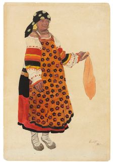 Peasant woman. Costume design for the Vaudeville "Old Moscow" at the Théâtre Femina, Paris, 1922. Creator: Bakst, Léon (1866-1924)