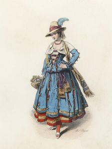Peasant Woman from Lombardy, in the modern age, color engraving 1870