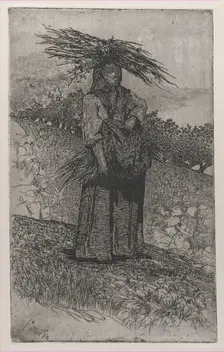Peasant woman gathering sticks, 1884-1908. Creator: Giovanni Fattori