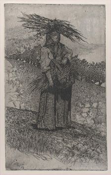 Peasant woman gathering sticks, 1884-1908. Creator: Giovanni Fattori