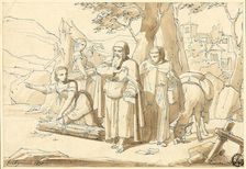 Peasant Woman Giving Directions to Monks, 1850. Creator: Eugenio Agneni