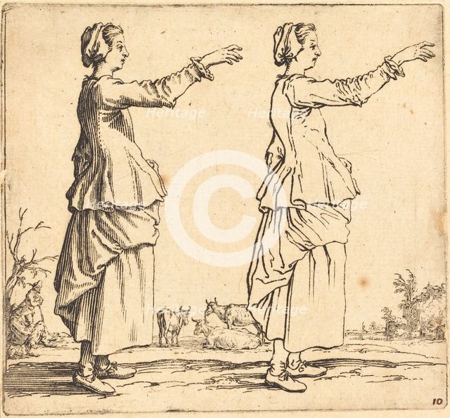 Peasant Woman, in Profile, Facing Right, with Arm Extended, 1617 and 1621. Creator: Jacques Callot.