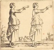 Peasant Woman, in Profile, Facing Right, with Arm Extended, 1617 and 1621. Creator: Jacques Callot