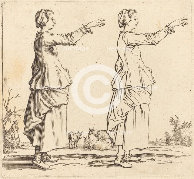 Peasant Woman, in Profile, Facing Right, with Arm Extended, 1617 and 1621. Creator: Jacques Callot.