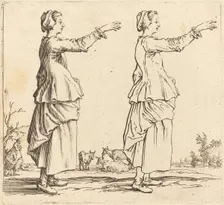 Peasant Woman, in Profile, Facing Right, with Arm Extended, 1617 and 1621. Creator: Jacques Callot