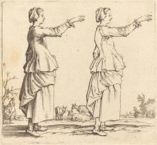 Peasant Woman, in Profile, Facing Right, with Arm Extended, 1617 and 1621. Creator: Jacques Callot