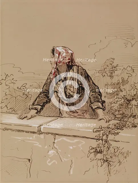 Peasant Woman Leaning on Wall, 1852-1866. Creator: Paul Gavarni.