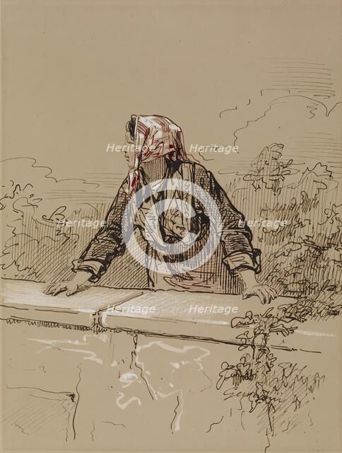Peasant Woman Leaning on Wall, 1852-1866. Creator: Paul Gavarni.