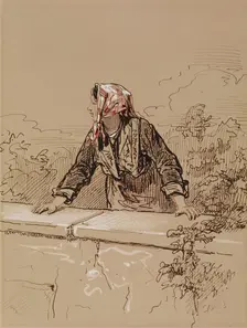 Peasant Woman Leaning on Wall, 1852-1866. Creator: Paul Gavarni