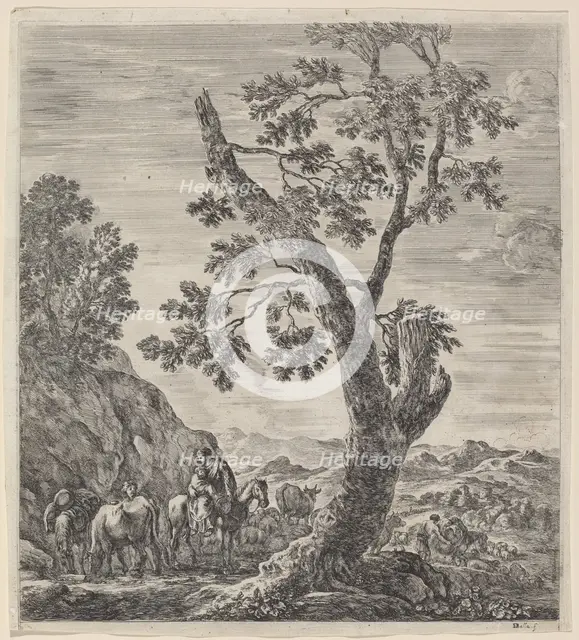 Peasant Woman on Horseback with a Child in Her Arms, 1656. Creator: Stefano della Bella.
