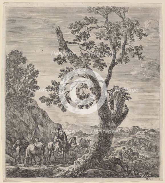 Peasant Woman on Horseback with a Child in Her Arms, 1656. Creator: Stefano della Bella.