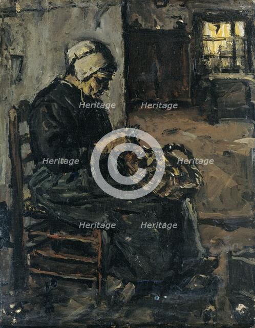 Peasant Woman Peeling Potatoes, 1875-1922. Creator: Suze Robertson.
