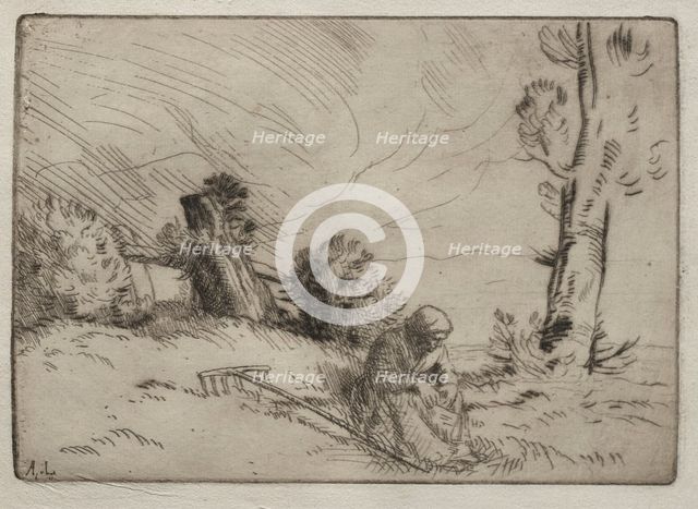 Peasant Woman Seated near a Hedge. Creator: Alphonse Legros (French, 1837-1911).