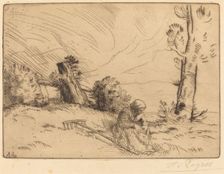 Peasant Woman Seated near a Hedge (Paysanne assise pres d'une haie). Creator: Alphonse Legros