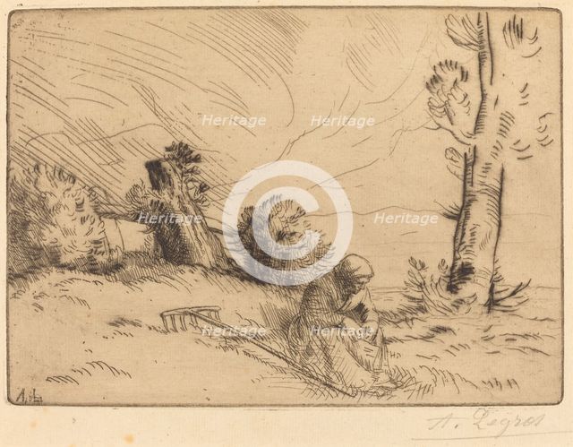 Peasant Woman Seated near a Hedge (Paysanne assise pres d'une haie). Creator: Alphonse Legros.