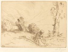 Peasant Woman Seated near a Hedge (Paysanne assise pres d'une haie). Creator: Alphonse Legros