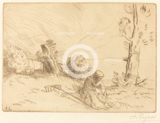 Peasant Woman Seated near a Hedge (Paysanne assise pres d'une haie). Creator: Alphonse Legros.