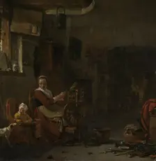 Peasant Woman Spinning, 1640-1677. Creator: Thomas Wijck