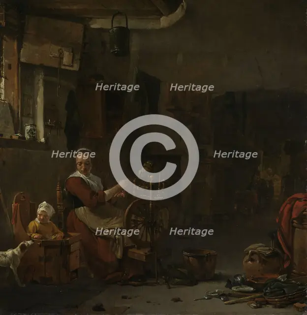 Peasant Woman Spinning, 1640-1677. Creator: Thomas Wijck.