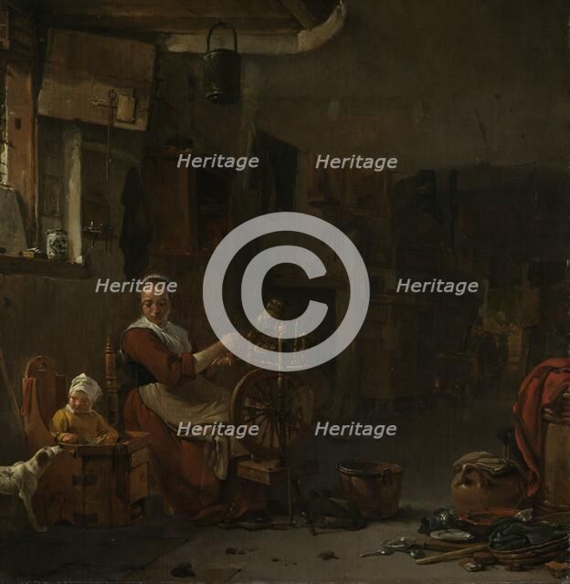 Peasant Woman Spinning, 1640-1677. Creator: Thomas Wijck.