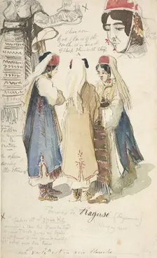 Peasant Women from Ragusa, 1848-1866. Creator: Edward Lear