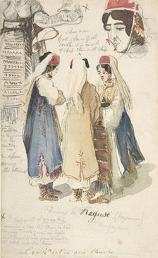 Peasant Women from Ragusa, 1848-1866. Creator: Edward Lear