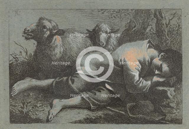 Peasant Boy Asleep near Two Sheep, 1758/1759. Creator: Francesco Londonio.
