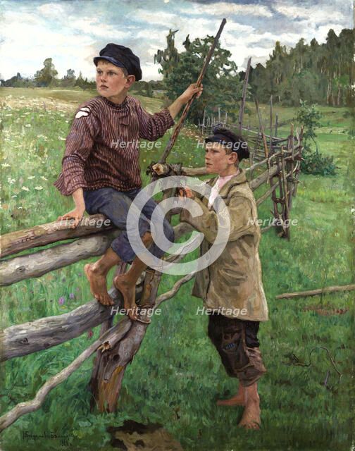 Peasant Boys, 1916. Creator: Bogdanov-Belsky; Nikolai Petrovich (1868-1945).