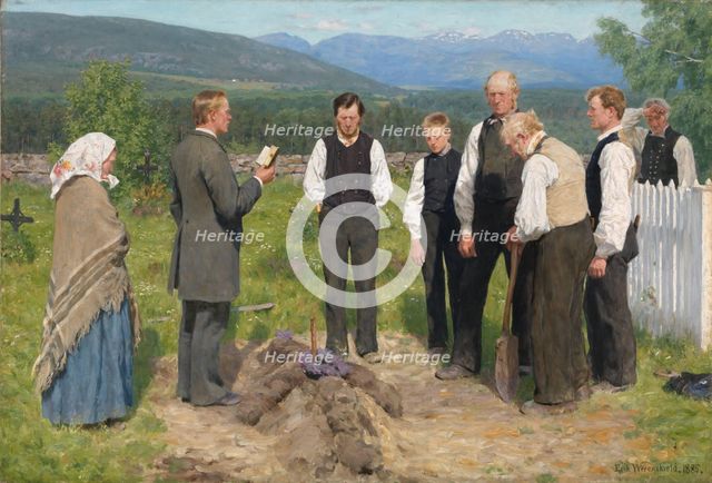 Peasant Burial, 1883-1885. Creator: Erik Werenskiold.